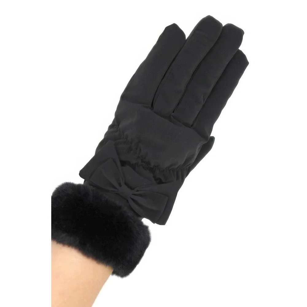 Chic‎ Black Bow Fur Winter Gloves